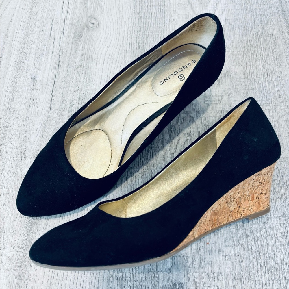 Bandolino Black Suede Cork Wedge Shoes Size 6